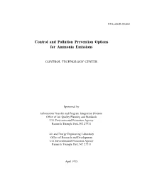 Control and Pollution Prevention Options for Ammonia Emissions