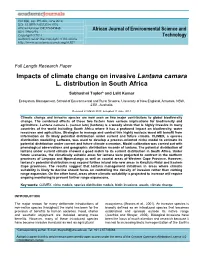 Impacts of Climate Change on Invasive Lantana Camara L. Distribution in South Africa