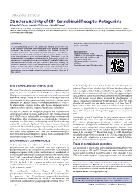 Structure Activity of CB1 Cannabinoid Receptor Antagonists