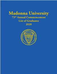 Madonna University 73Rd Annual Commencement List of Graduates 2020