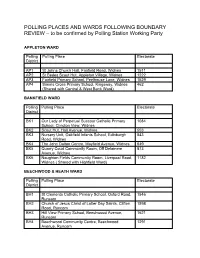 POLLING PLACES and WARDS FOLLOWING BOUNDARY REVIEW – to Be Confirmed by Polling Station Working Party