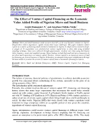The Effect of Venture Capital F Value Added Profile of Nigerian Ect Of