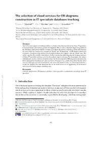 The Selection of Cloud Services for {ER}-Diagrams Construction In