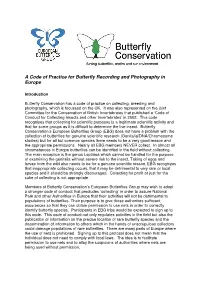 A Code of Practice for Butterfly Recording and Photography in Europe