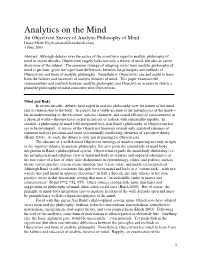 Analytics on the Mind an Objectivist Survey of Analytic Philosophy of Mind Diana Mertz Hsieh (Diana@Dianahsieh.Com) 1 June 2003