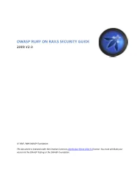 Owasp Ruby on Rails Security Guide 2009 V2.0