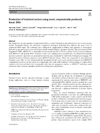 Production of Lentiviral Vectors Using Novel, Enzymatically Produced, Linear DNA