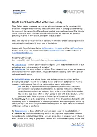 Sports Geek Nation AMA with Steve Delay