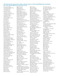 The Following List Represents the Colleges and Universities to Which