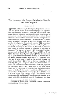 The Names of the Assyro-Babylonian Months and Their Regents