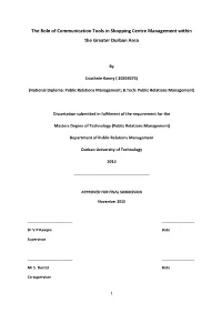 The Role of Communication Tools in Shopping Centre Management Within the Greater Durban Area
