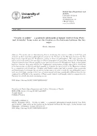 “Creatio Ex Nihilo” – a Genuinely Philosophical Insight Derived from Plato and Aristotle? Some Notes on the Treatise on the Harmony Between the Two Sages