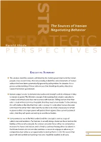 The Sources of Iranian Negotiating Behavior