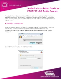 Audacity Installation Guide for PACAPT1 USB Audio Capture