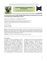 Growth Performance, Length-Weight Relationship of Snakehead Fish Channa Striata (Bloch) Fed with Different Diets