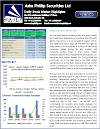 The Colombo Bourse Re-Entered Into the Green Terrain Market Statistics 18Th Nov 15Th Nov and Closed the Trading Date on a Positive Note
