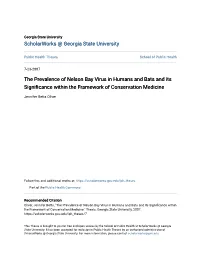 The Prevalence of Nelson Bay Virus in Humans and Bats and Its Significance Within the Rf Amework of Conservation Medicine