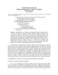 Analyzing from the Self a Phenomenology of the "Third" in Analysis John Ryan Haule