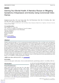 Gaming Your Mental Health: a Narrative Review on Mitigating Symptoms of Depression and Anxiety Using Commercial Video Games