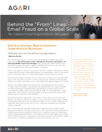 Behind the “From” Lines: Email Fraud on a Global Scale Ten Cybercriminal Organizations Unmasked