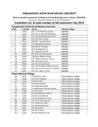 Candidate List & Code Number of DA Examinees July 2016