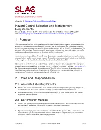 Hazard Control Selection and Management Requirements