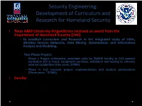 Security Engineering: Development of Curriculum and Research for Homeland Security