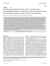 An Enhanced Chemopreventive Effect of Methyl Donor S-Adenosylmethionine in Combination with 25-Hydroxyvitamin D in Blocking Mammary Tumor Growth and Metastasis