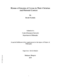 Hymns of Synesius of Cyrene in Their Christian and Platonist Context