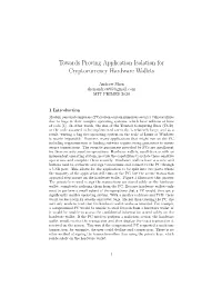 Towards Proving Application Isolation for Cryptocurrency Hardware Wallets