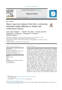 Alpine Vegetation Dataset from Three Contrasting Mountain Ranges Differing in Climate and Evolutionary History