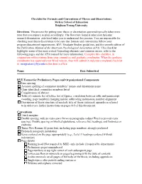 Checklist for Formats and Conventions of Theses and Dissertations Mckay School of Education Brigham Young University Directions