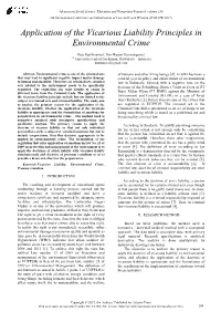 Application of the Vicarious Liability Principles in Environmental Crime