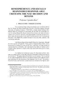 Demosprudence and Socially Responsible/Response-Able Criticism: the NJAC Decision and Beyond