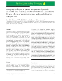 Foraging Ecologies of Giraffe (Giraffa Camelopardalis Reticulata)