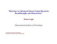 Cover-Relevance of Advanced Nuclear Fusion Research