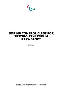 Doping Control Guide for Testing Athletes in Para Sport