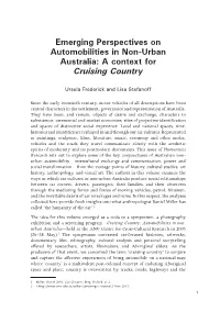Emerging Perspectives on Automobilities in Non-Urban Australia: a Context for Cruising Country