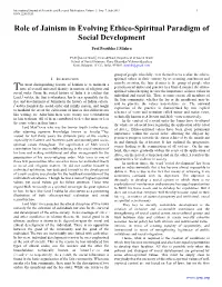 Role of Jainism in Evolving Ethico-Spiritual Paradigm of Social Development