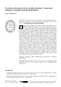 To Crash on the Bus (Or Sit on Needles and Pins)? – Buses and Subways in Teenage Everyday Geographies