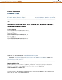 Architecture and Conservation of the Bacterial DNA Replication Machinery, an Underexploited Drug Target