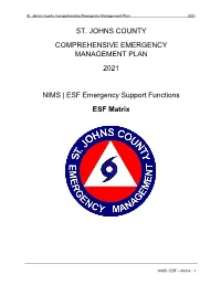ESF Emergency Support Functions ESF Matrix