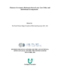 Fisheries Governance Reform in Sierra Leone: Law, Policy and Institutional Arrangements