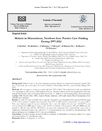 Malaria in Mazandaran, Northern Iran: Passive Case Finding During