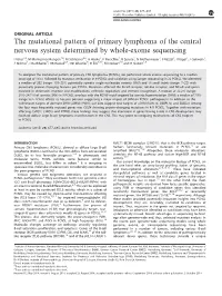 The Mutational Pattern of Primary Lymphoma of the Central Nervous System Determined by Whole-Exome Sequencing