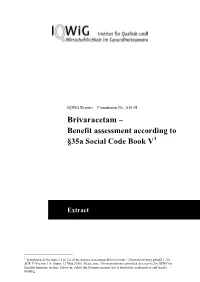 Brivaracetam – Benefit Assessment According to §35A Social Code Book V1