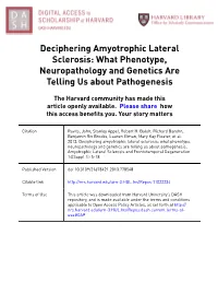 Deciphering Amyotrophic Lateral Sclerosis: What Phenotype, Neuropathology and Genetics Are Telling Us About Pathogenesis