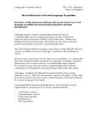 Recent Research in Second Language Acquisition