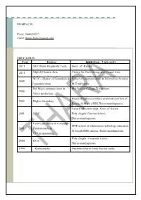 THARA.C.B Phone: 9446090975 E-Mail: Tharac.Balac@Gmail.Com EDUCATION Year Degree Institution / University 2013 SET(State Eligibi