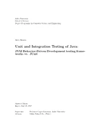 Unit and Integration Testing of Java: JVM Behavior-Driven Development Testing Frame- Works Vs